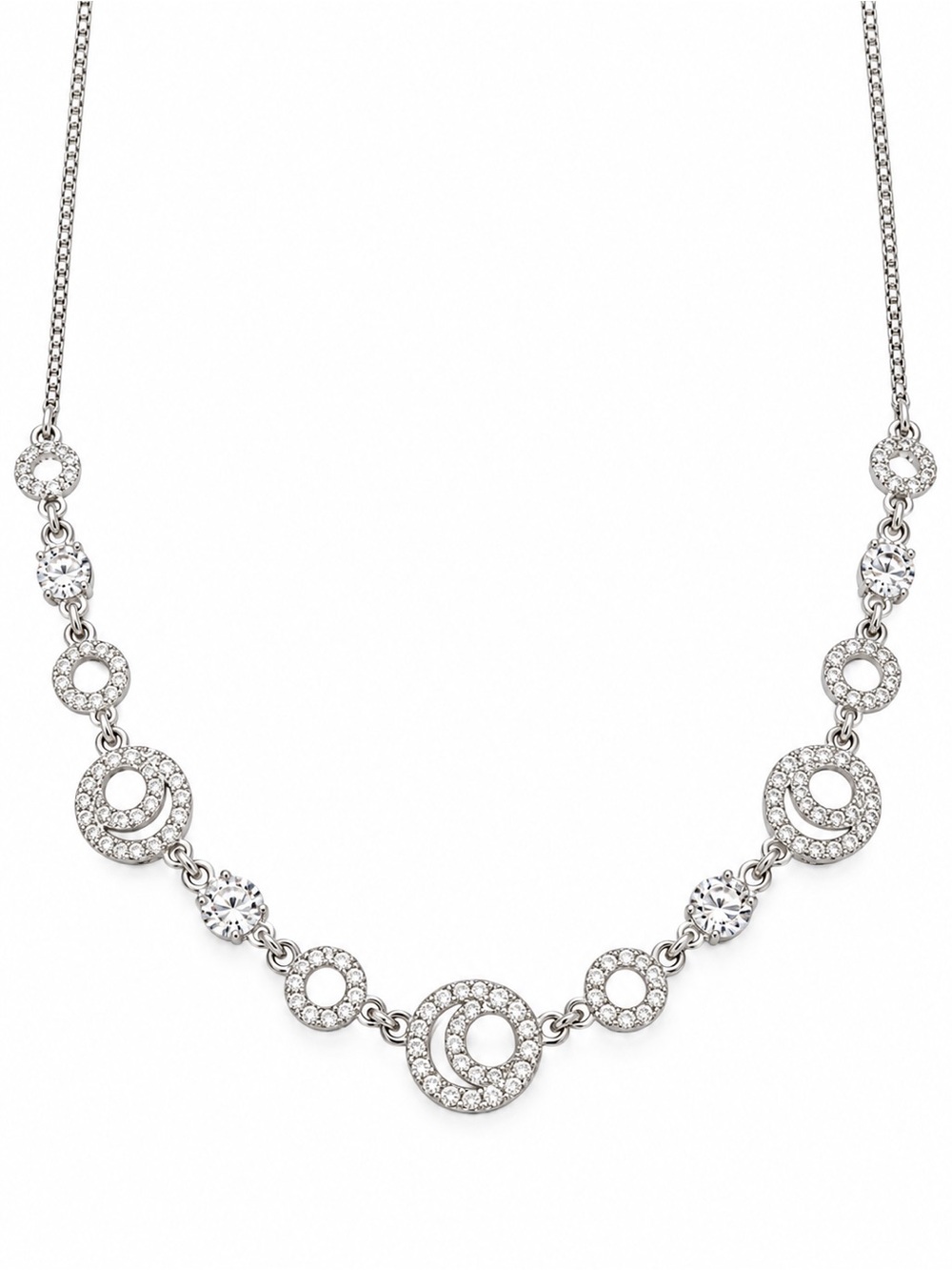 Givenchy Crystal Circle Link Necklace Silver Tone